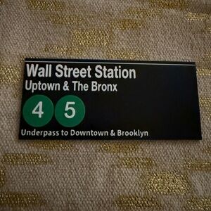 Wall st Subway Sign MTA station yankees lines nyc tourist city train mini bank